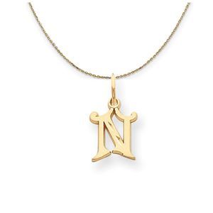 14k Yellow Gold, Isabelle, Mini Letter N Initial Necklace - 24 Inch